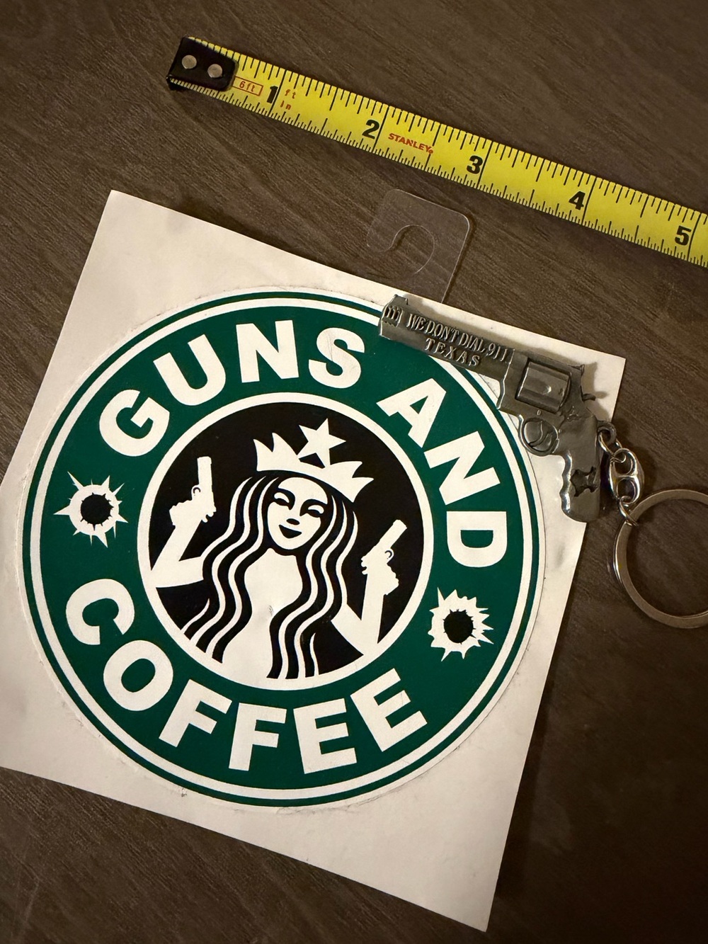 Texas souvenirs Gun Ornament Metal Keychain Mini Key Ring & sticker